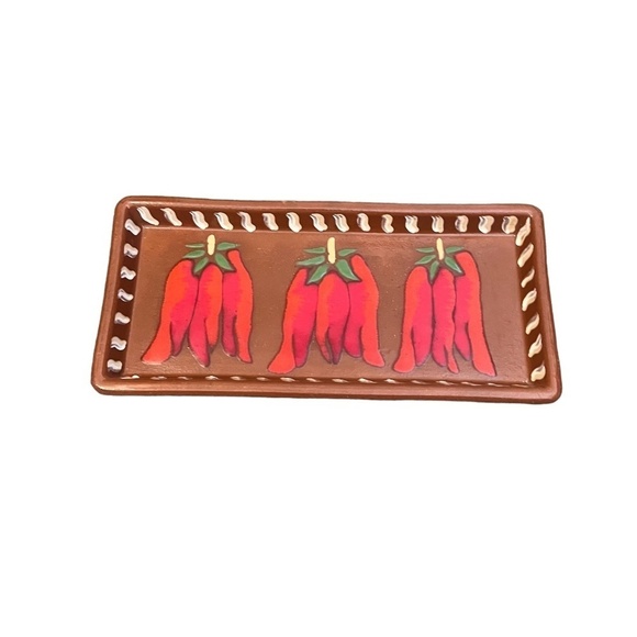 Handmade Rectangular Tray Jalapeño Green Drip Glazed Pottery Set Sign AE 97 - Picture 11 of 16